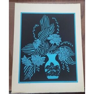 C.S. Shawver Beautiful Artist Proof Blue Floral Black Background Art Print